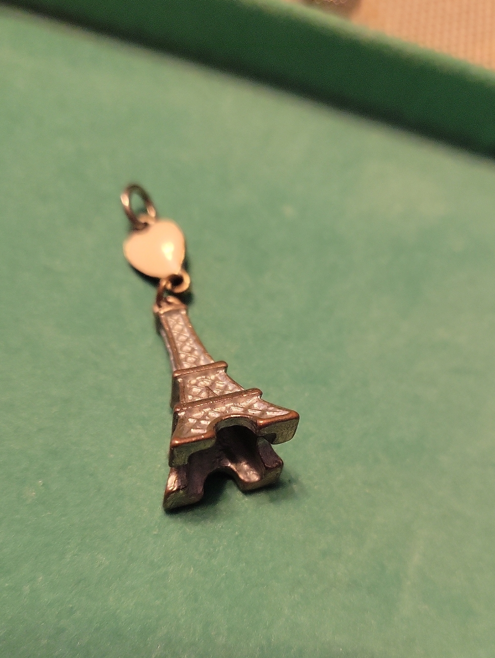 Eiffel Tower Charm Pendant with Heart Accent - Silver Tone